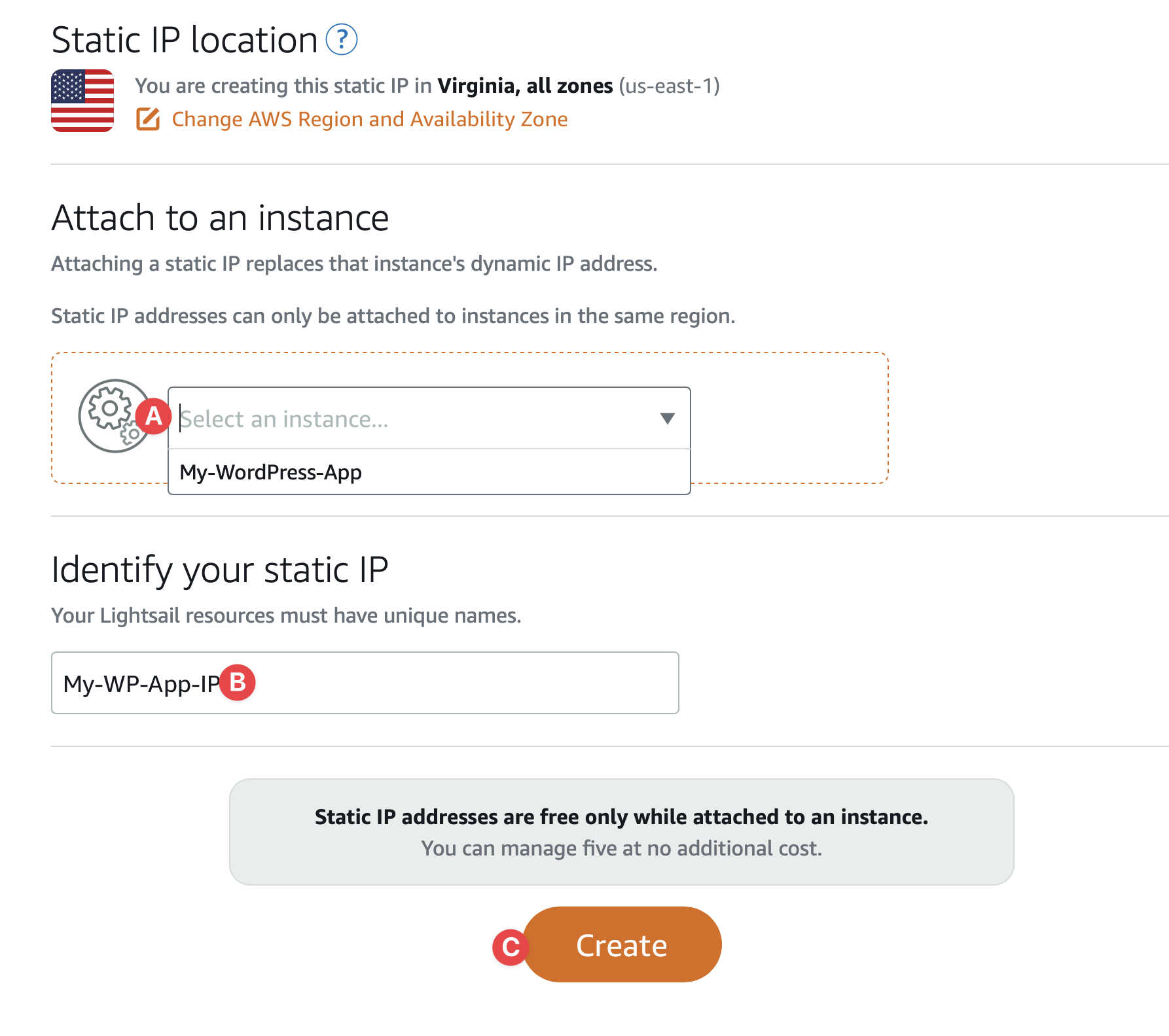 Create static IP on Amazon Lightsail 2