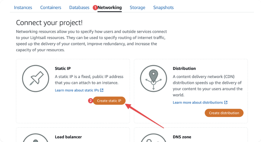 Create static IP on Amazon Lightsail