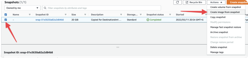 Snapshots on EC2 Management Console