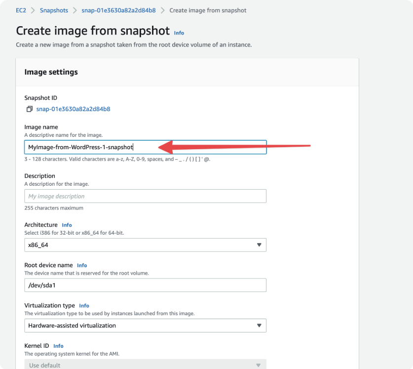 Snapshots on EC2 Management Console
