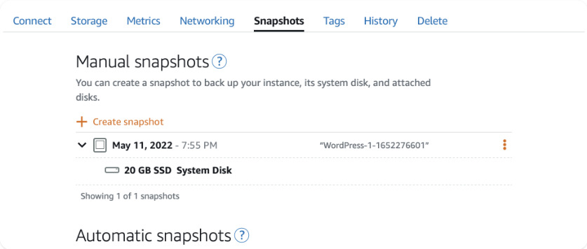 Amazon Lightsail Instance Snapshot